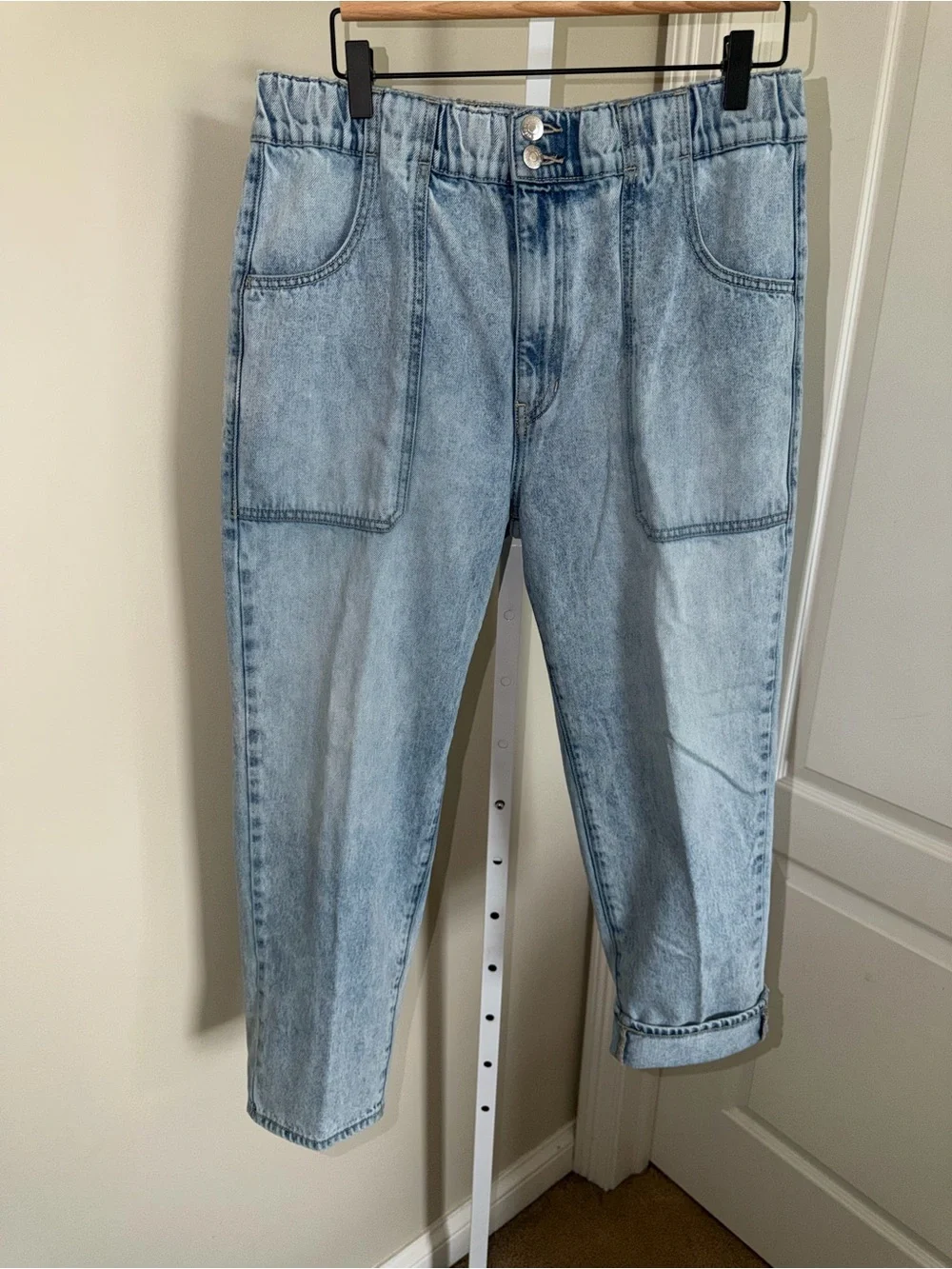Veronica Beard Arya Patch Pocket Barrel Jeans Light Wash Cropped Denim Size 31